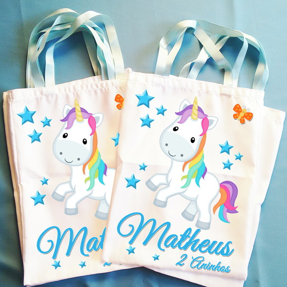 Bolsinha Ecobag Sacolinha Personalizada Unicórnio Meninos