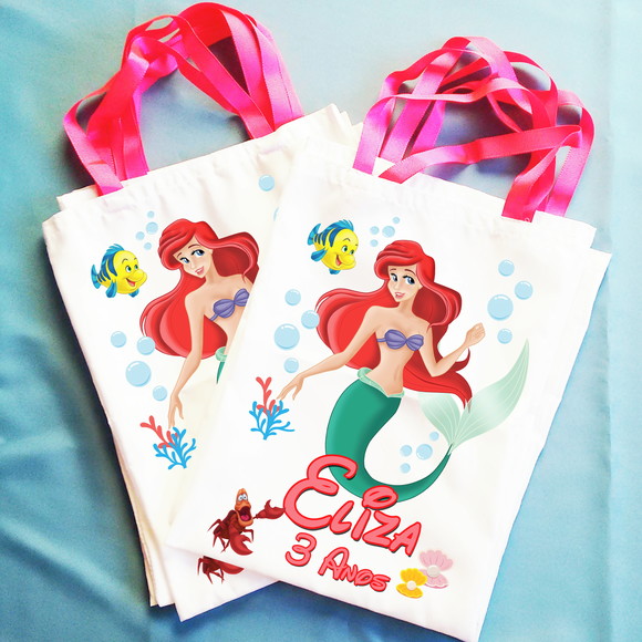 Bolsinha Ecobag Sacolinha Personalizada Ariel Pequena Sereia