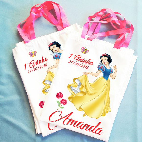 Bolsinha Ecobag Sacolinha Personalizada Branca de Neve