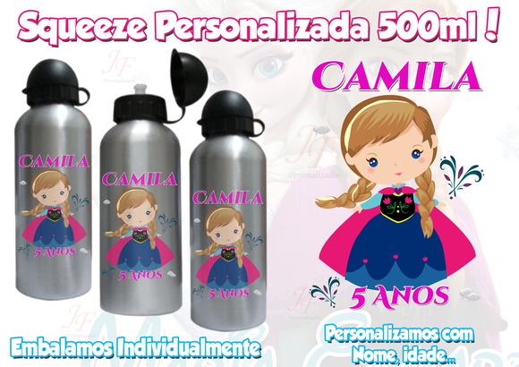 Squeeze Garrafinha Alumínio 500 ml Frozen Personalizado
