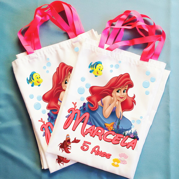 Bolsinha Ecobag Sacolinha Personalizada Ariel Pequena Sereia