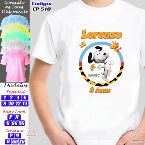 01 Camiseta Adulto Infantil Snoopy Personalizada