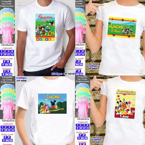 01 Camiseta Personalizada Mickey Mouse Adulto Infantil