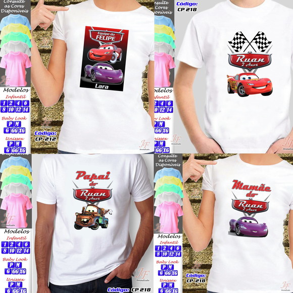01 Camiseta Adulto Infantil Macqueen Carros Personalizada