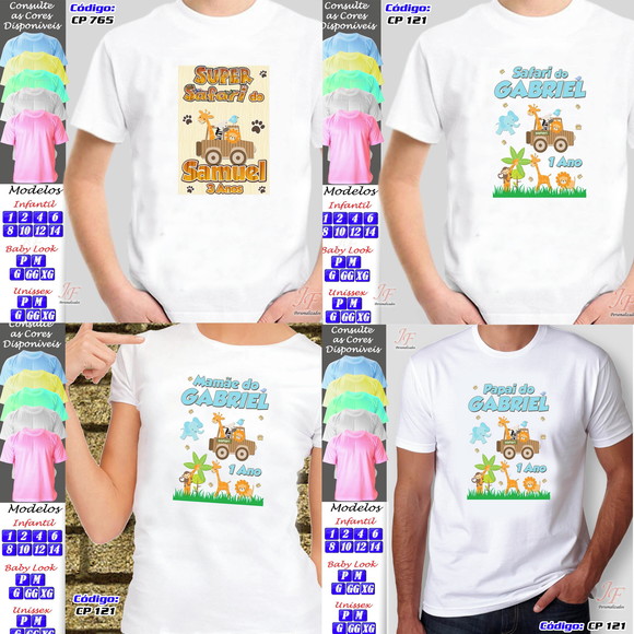 01 Camiseta Adulto Infantil Safari Personalizada