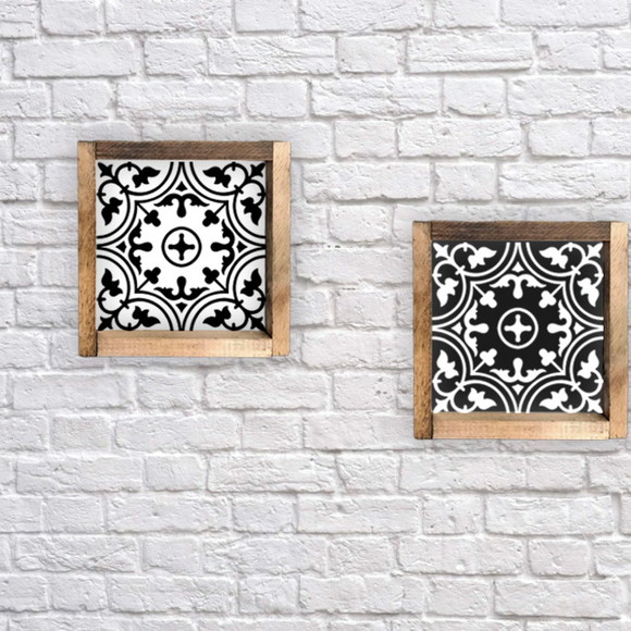 Duo de Quadros Pintados em Madeira Estilo Azulejos Antigos