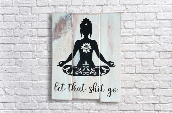Placa Decorativa Ripas Madeira Buda Meditação Yoga