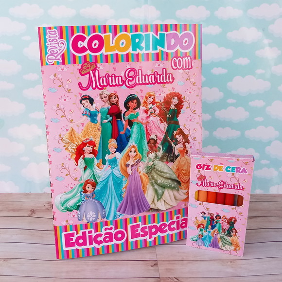 Kit para Colorir com Giz de Cera Princesas Disney