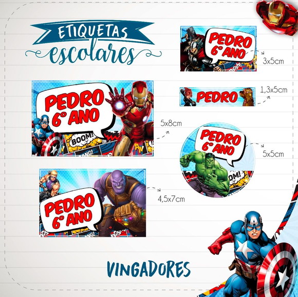 Etiquetas Escolares Personalizadas Vingadores