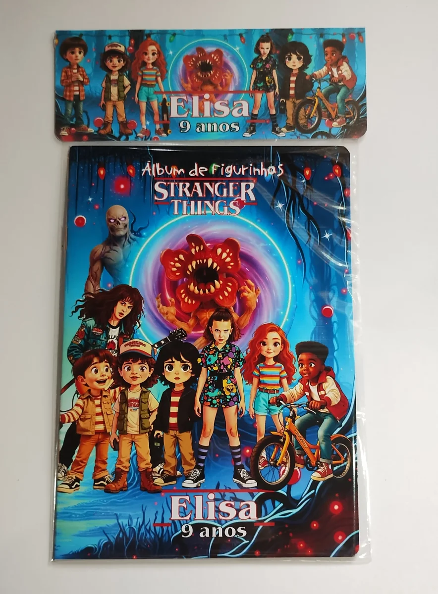 Stranger Things Álbum com Figurinhas personalizado Lembrancinha Colorir atividades 20 unidades - Imagem 1