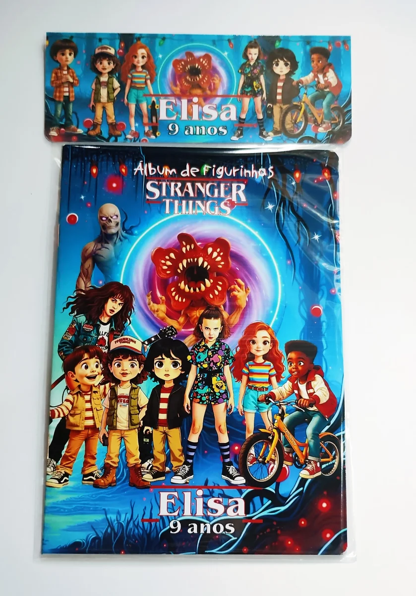 Stranger Things Álbum com Figurinhas personalizado Lembrancinha Colorir atividades 20 unidades - Imagem 6