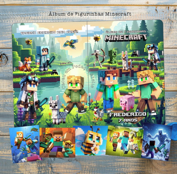 Álbum de Figurinhas Minecraft com Desenhos de Colorir Festa