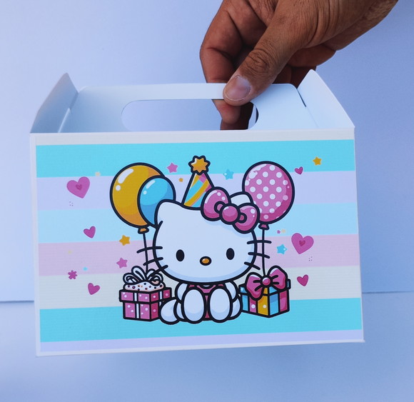 Caixa Maleta Surpresa Festa na Escola Hello Kitty com Tag
