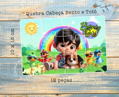 Bento e Totó Quebra-Cabeça Personalizado 10x15cm Laminado Brilho + Adesivo Brinde 20 unidades
