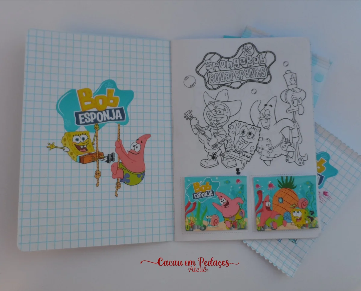Bob Esponja Álbum de Figurinhas personalizado desenhos + atividades lembrancinha festa 20 unidades - Imagem 6