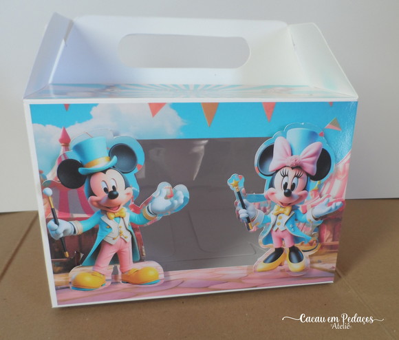 Caixa Maleta Confeiteiro Mickey Minnie com Tag e Desenhos