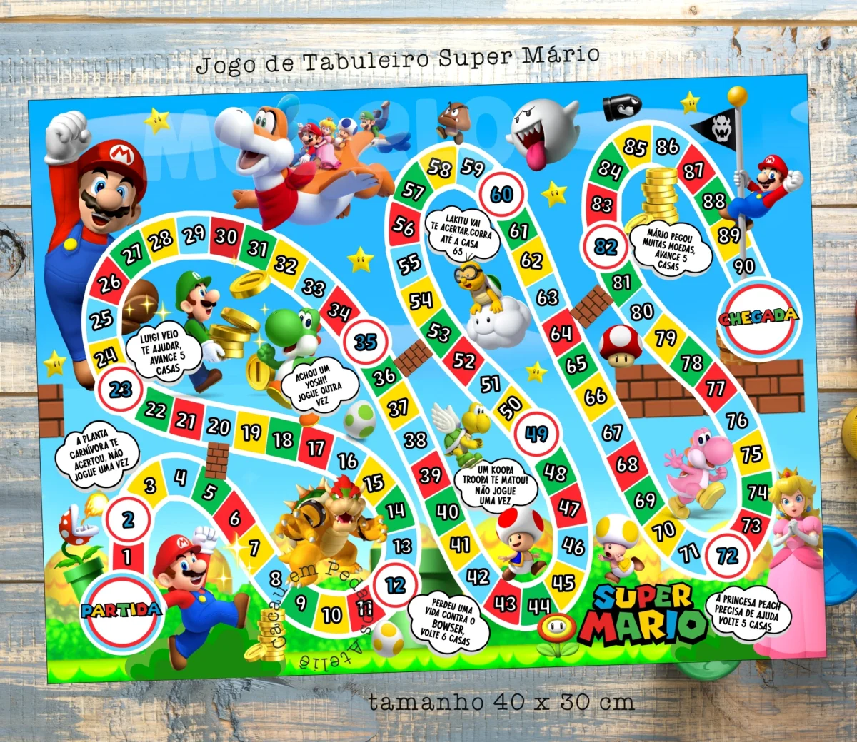 Super Mario Galaxi jogo de tabuleiro personalizado 30x40 cm lembrancinha festa infantil 25 unidades - Imagem 6