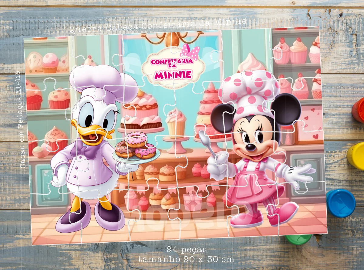 Minnie Confeitaria Gabby Moana Bebefinn Quebra Cabeça personalizado lembrancinha - Imagem 1