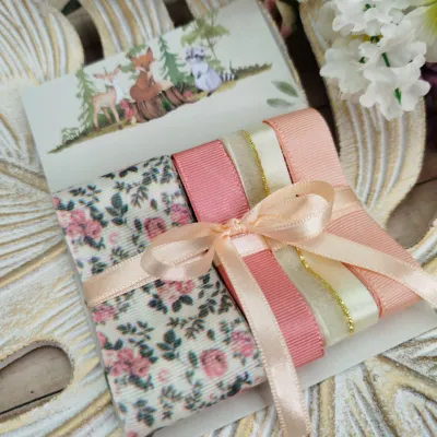 Kit de 3 fitas coordenadas estilo vintage rosé e creme