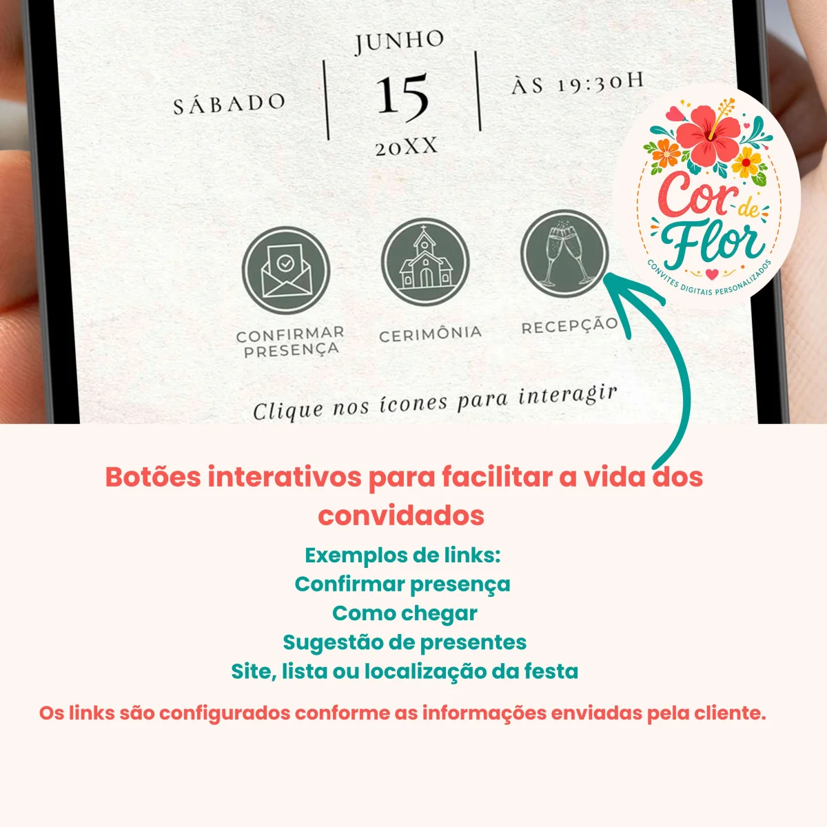 Convite Digital Interativo Casamento Tema Folhagem Verde Minimalista Clássico - Imagem 2