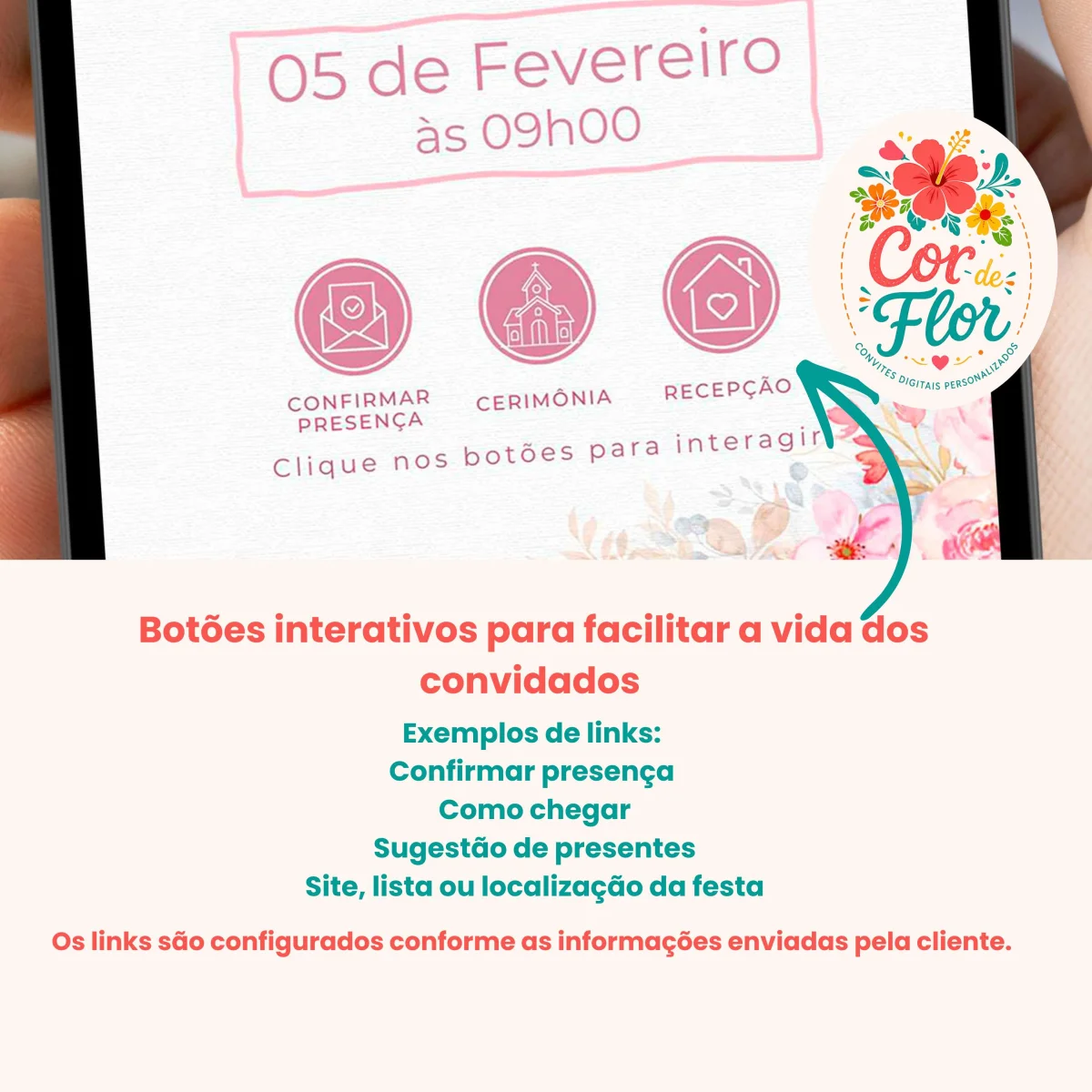 Convite Digital Interativo Batizado Menina Tema Pombinha Floral Rosa - Imagem 2