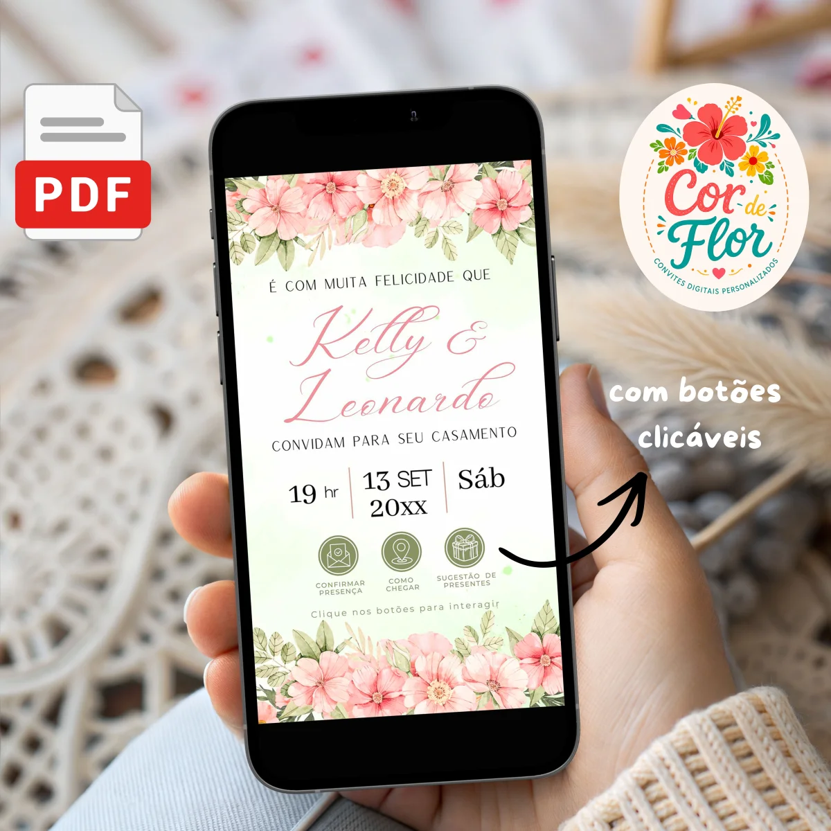 Convite Digital Interativo Casamento em Aquarela Tema Romantico Floral Rosas