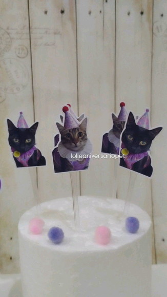 Kit Bandeirola com Foto, Topper e Display com Foto Gato - Imagem 3