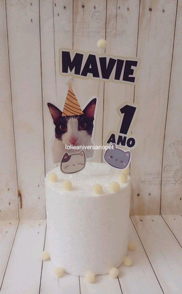 Topper para Bolo Aniversário Pet Gato Mia