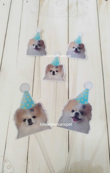 Topper para Docinhos Cachorro com Foto e Chapéu 20un