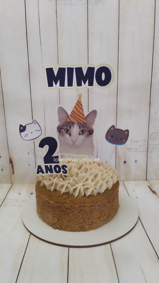 Topper para Bolo Aniversário Pet Gato Mimo