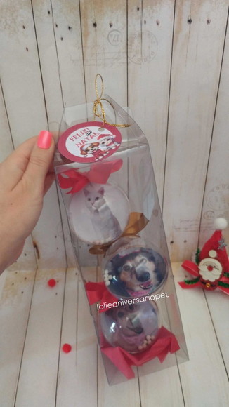 Caixa Acetato Bolinha de Natal com Foto Pet para Presente