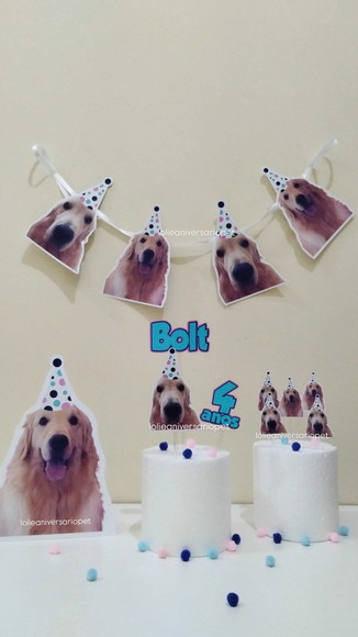 Kit Bandeirola com Foto, Topper e Display com Foto Cachorro