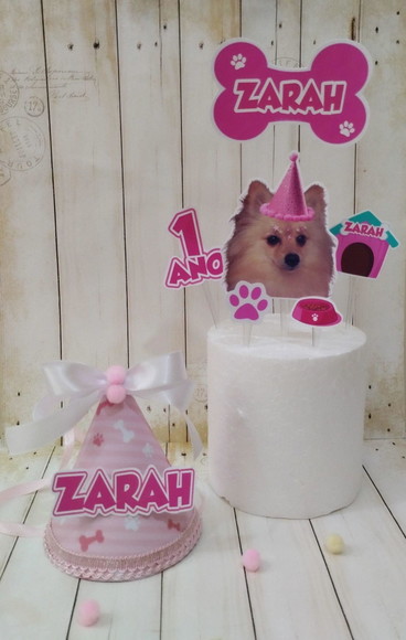Kit Aniversário Cachorro Chapeuzinho, Topper e Bandeirola