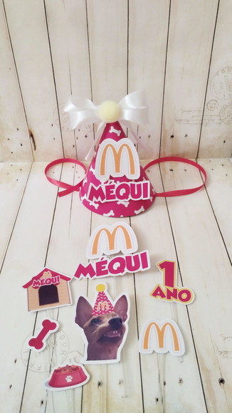 Kit Chapeuzinho e Topper para Bolo Aniversário Cachorro