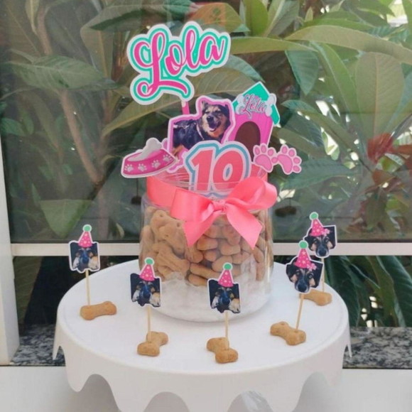 Topper para Bolo Aniversário Pet Cachorro Lola