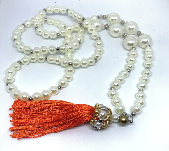 Colar Longo de Pérolas Abs Cristais e Tassel - Imagem 4