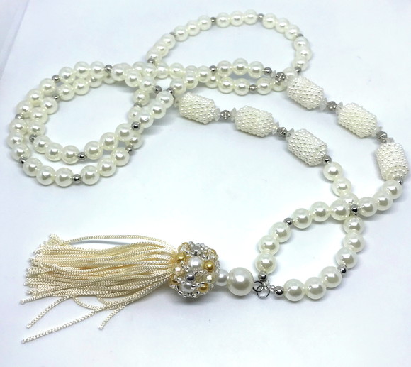 Colar Longo de Pérolas Abs Cristais e Tassel - Imagem 2