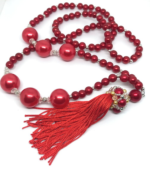 Colar Longo de Pérolas Abs Cristais e Tassel - Imagem 3