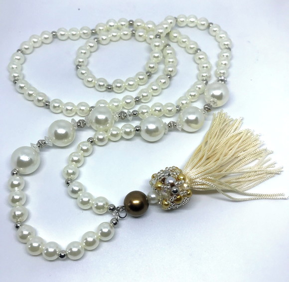 Colar Longo de Pérolas Abs Cristais e Tassel - Imagem 5