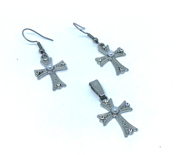 Conjunto Gancho em Aço Inox com Crucifixo em Liga