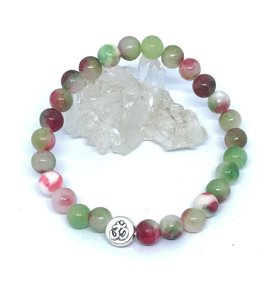 Pulseira Japamala 27 Contas Jade Colorida e Meru Prateado