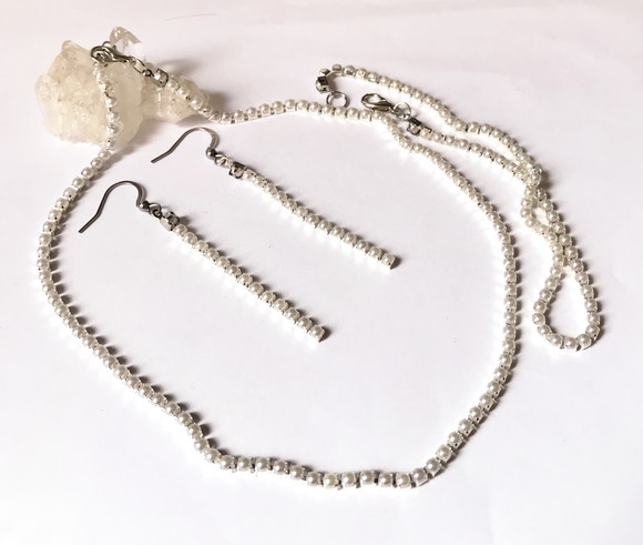 Conjunto Choker Pulseira e Brincos com Perola Abs