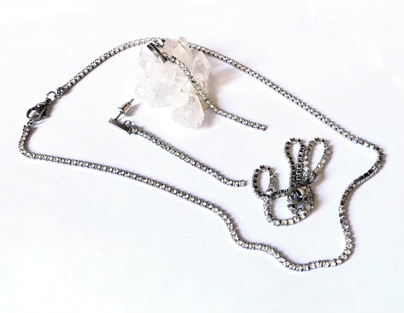 Conjunto Choker Brincos e Pulseira Aço Inox com Zirconias