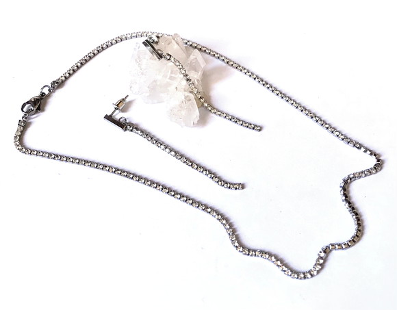 Conjunto Choker e Brincos Aço Inoxidável com Zirconias