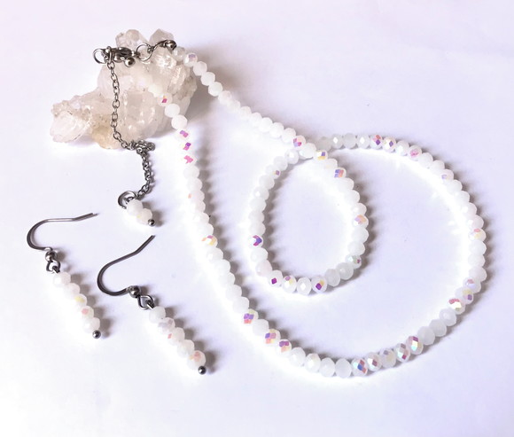 Choker Colar e Brincos com Cristal Branco 4 mm e Aço Inox
