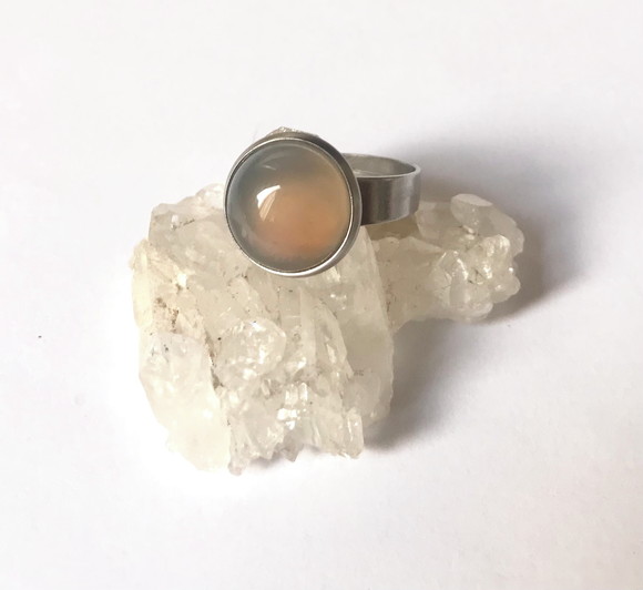Anel Ajustável em Aço Inox com Agata Cabochão