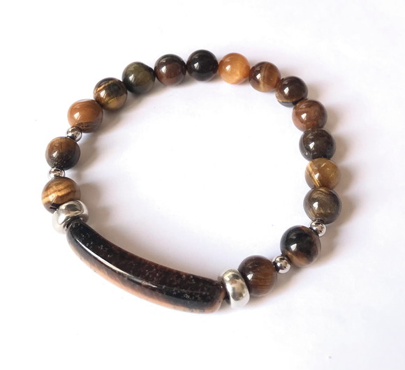 Pulseira com Olho de Tigre e Entremeios Prateados