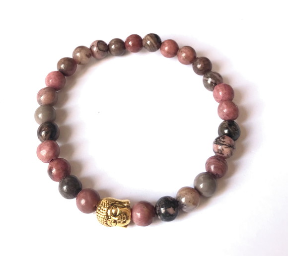 Pulseira Japamala 27 Contas Rodonita e Meru Buda