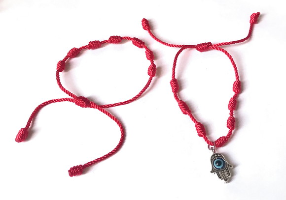 Pulseira Vermelha 7 Nós Kabbalah Sorte e Protecao Kit com 2