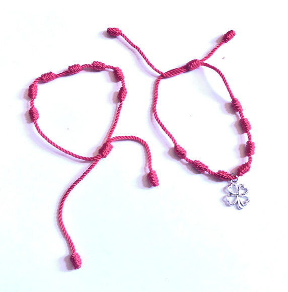 Pulseira Vermelha 7 Nós Kabbalah Sorte e Protecao Kit com 2